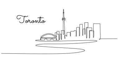 Toronto 'da sürekli tek bir çizgi çiziliyor. Şehirlerin tanınmış yapılarının minimalist bir temsili. Kentsel tasarımlar için vektör illüstrasyonu.