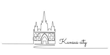 Kansas City skyline depicted in a continuous one line drawing. A minimalist vector illustration of the city iconic landmarks. clipart