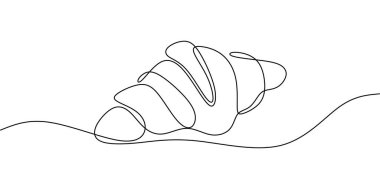 Bir katmanlı kruvasan ekmeği, aralıksız tek bir çizimle çekiliyor. Minimalist bir gıda konsepti çizimi.