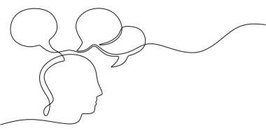 Yüzen düşünce kabarcıkları, fikirlerin ve psikolojik tefekkürün akışını temsil eden sürekli tek bir çizgi çizerek yakalanır..