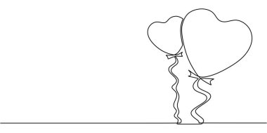 Yüzen kalp şeklinde bir balon, aralıksız tek bir çizgi çizerek aşkı, hafifliği ve romantik duyguları simgeliyor..