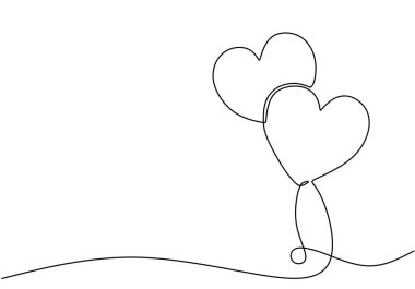 A heart-shaped balloon floating in a continuous one line drawing, representing love and lightness of heart. clipart