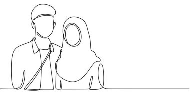 İslami bir çiftin aralıksız çizimleri, aşkı, saygıyı ve beraberliği simgeliyor, minimalist, sanatsal tarzda..