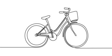 Sepetli klasik bir bisikletin minimalist çizimi nostalji, sadelik ve klasik yaşam tarzını sembolize ediyor..