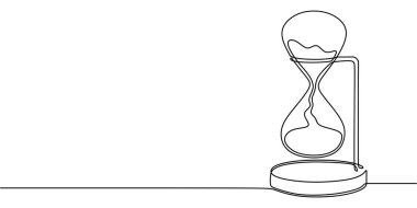 Çerçevelenmiş kum saatinin minimalist bir çizimi, klasik zaman tutma ve ölçülmüş anları sembolize eder..