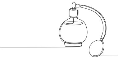 Antique perfume bottle with glass details in one line art, symbolizing vintage beauty, classic elegance, and retro style. clipart