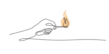 El ele tutuşup duruyoruz. Işık, rehberlik ve umut için bir metafor. Vektör illüstrasyonu Bir satır sanat minimalisti.