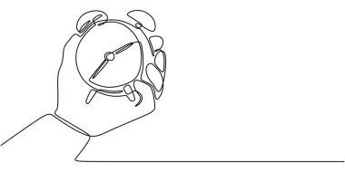 Hand holding a clock in continuous line drawing. A symbol of time, awareness, and the importance of the present moment. Vector illustration one line art minimalist. clipart