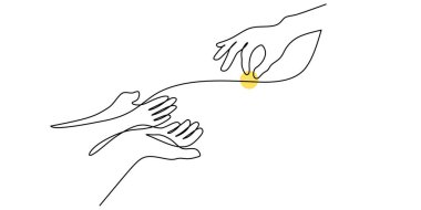 Continuous line drawing of a hand giving a donation. Depicting generosity, compassion, and the act of sharing. Vector illustration one line art minimalist. clipart