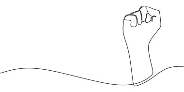 Devamlı el kaldıran bir el çizimi. Güç, direniş, eşitlik ve özgürlük için savaşmak anlamına geliyor. Vektör illüstrasyonu Bir satır sanat minimalisti.