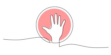 Avuç içi avuçlar sürekli ileri dönük olacak şekilde. Durma, uyarı ya da sınırların önemini simgeliyor. Vektör illüstrasyonu Bir satır sanat minimalisti.