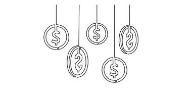 Dolar Sikkesi 'ni asıyorum. Sürekli çizgi çiziyorum. Finans, iş ve bankacılık konsepti. Bir çizgi minimalist vektör illüstrasyonu.