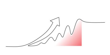 Artan bir ok ile büyüme tablosu, finans ve iş başarısını temsil eden sürekli bir çizgi şeklinde tasvir ediliyor. Vektör illüstrasyon eli çizildi.