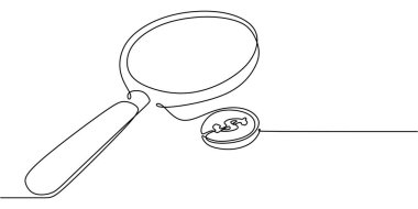 Magnifying glass focusing on a dollar coin, highlighting financial focus and attention to investment details. Continuous line drawing for business concept. Vector illustration hand drawn. clipart