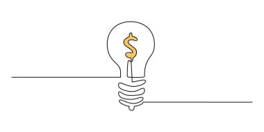 Light bulb with a dollar sign inside, representing innovation and financial ideas. One line drawing for business and banking concepts. Vector illustration hand drawn. clipart