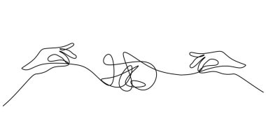 Düğümlü bir halatı çözmeye çalışan bir işadamı, mali veya iş meselelerini çözmenin zorluklarını temsil ediyor. Finans için bir çizgi. Vektör illüstrasyon eli çizildi.