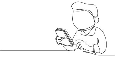 Para sayan, mali işleri yönetme sürecini gösteren bir kişi. İşletme ve bankacılık kavramları için bir çizgi. Vektör illüstrasyon eli çizildi.