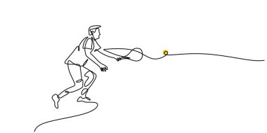 Tenis oyuncusunun sürekli olarak topa servis yaptığı çizimler, tenisin atletizmini ve heyecanını yansıtıyor. Spor ve sağlıklı yaşam için minimalist tasarım. Vektör illüstrasyon eli çizildi.