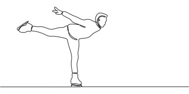 Sürekli olarak paten kayan bir adamın çizimi, enerji ve sporu temsil ediyor. Spor meraklıları için minimalist tasarım. Vektör illüstrasyon eli çizildi.