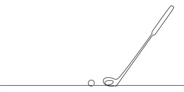 Golf sopası ve top aralıksız çizim tarzında. Açık hava sporları, eğlence ve golf aktivitelerinin sembolü. Vektör illüstrasyon eli çizildi.