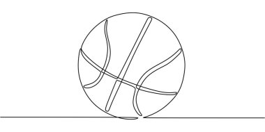 Devamlı bir basket topu çizimi. Basketbol oyunlarını, fiziksel aktiviteleri ve takım çalışmasını sembolize eder. Vektör illüstrasyon eli çizildi.