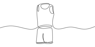 Spor kıyafetleri sürekli çizgi çiziyor. Antrenman, spor ve rekabet için spor kıyafetlerinin minimalist temsili. Vektör illüstrasyon eli çizildi.