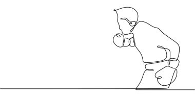 Boksör sürekli çizim yapan eldivenlerle yumruk atıyor. Gücün, kararlılığın ve dövüş sporlarının temsili. Vektör illüstrasyon eli çizildi.