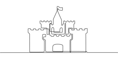 Kale sürekli çizim halinde. Ortaçağ mimarisinin, peri masallarının ve tarihin temsilcisi. Vektör illüstrasyon eli çizildi.
