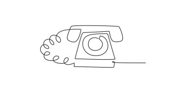 Retro telefonun aralıksız bir çizimi. Klasik iletişim cihazlarının ve tarihsel teknolojinin sembolü. Vektör illüstrasyon eli çizildi.