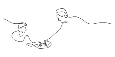 Kibarlığın kesintisiz bir çizgisi. Empati ve başkalarını önemsemeyi sembolize ediyor. Vektör illüstrasyon eli çizildi.