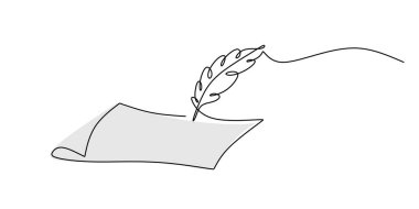 Geleneksel Quill ve Ink 'in aralıksız bir çizimi. Basit bir mürekkep şişesiyle geleneksel tüy kalemi. Vektör illüstrasyon eli çizildi.