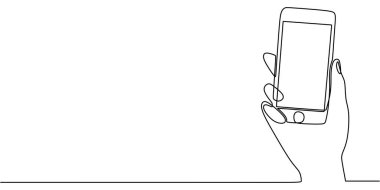 Hand 'in akıllı telefonu tutarken çizdiği bir çizgi. Teknoloji ve bağlantıyı sembolize ediyor. Vektör illüstrasyon eli çizildi.