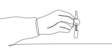 El 'in anahtar tutarken durmaksızın çizdiği çizgi. Mülk, çözüm ya da güvenlik sembolü. Vektör illüstrasyon eli çizildi.