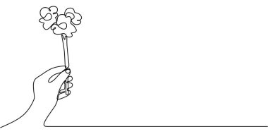 El 'in çiçek tutarken çizdiği bir çizgi. Barış ve onuru temsil ediyor. Vektör illüstrasyon eli çizildi.