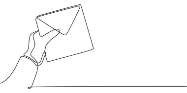 El 'in bir zarf tutarken çizdiği bir çizgi. İletişim ya da posta temsilcisi. Vektör illüstrasyon eli çizildi.