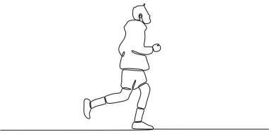 Devam eden Tek Çizgili Çizen Adam Hareketli Sporcu. Minimalist Fitness Spor Vektörü İllüstrasyonu.