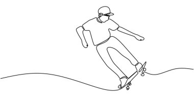 Devamlı Çizgili Sanat Patencisi Çocuk hareket halinde. Sokak Spor Gençliği Etkinliği Tema Vektörü İllüstrasyonu.