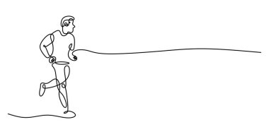 Basit Aralıksız Çizgi Çizen Adam İleri Koşuyor. Fitness Hareketi Minimalist Vektör İllüstrasyonu.