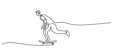Aralıksız Çizen Adam Kaykay Numaraları Yapıyor. Sokak Kültürü Teması Minimalist Vektör Sanatı.