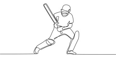 Devamlı Çizgi Çizgisi Çizimi Erkek Sporcu Sopa Sallıyor. Spor Hareketi Minimalist Tasarım Vektörü Sanatı.