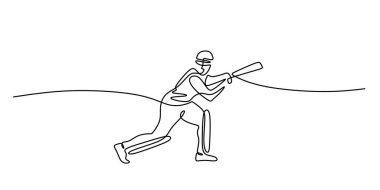 Bir Çizgili Çizen Softball Oyuncusunun Sopası. Spor Teması Minimalist Vektör Sanat İllüstrasyonu.