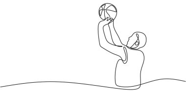 Minimalist Tek Çizgili Basketbol Oyuncusunun Salyası. Spor Eylemi Minimum Vektör İllüstrasyonu.