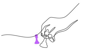 Satranç hamlesi yapan tek çizgi. Stratejik Oyun Minimalist Vektör Sanatı.