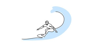 Devamlı Tek Hat Sörfçü Dalgaları Yakalıyor. Okyanus Spor Etkinliği Minimalist Sanatı.