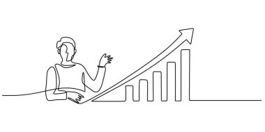 Tek Hat Vektör İşadamı İstatistikleri. Veri Büyüme Kavramı Minimalist Grafiksel.