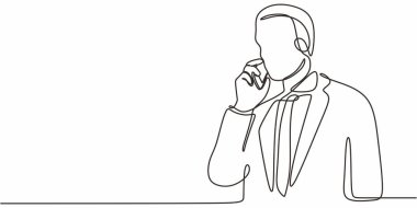 Sürekli Tek Hat Stili İşadamı Konuşan Telefon. İletişim Kavramı Minimalist Vektör Sanatı.