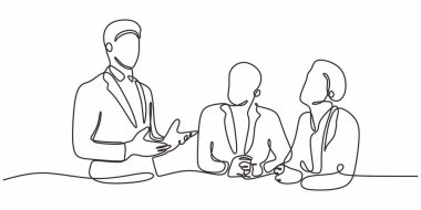 Minimalist Tek Satırlık Resim İş Sözcüsü Sunumu. İşyeri Senaryo Vektör Sanatı.