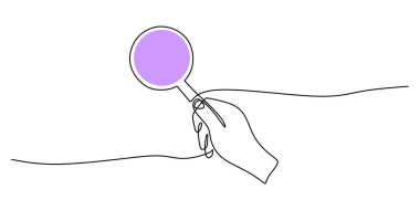 Minimalist Tek Hat Vektör Büyüteç El. Keşif Tema Vektörü Sanatını Ara.