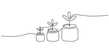 Aralıksız Tek Hat Çekim Bitkisi Tohum Saksısı. Büyüme Doğa Kavramsal Vektör Sanatı.