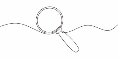 Minimalist Tek Çizgili Büyüteç. Araştırma Keşif Sembol Vektör Sanatı.